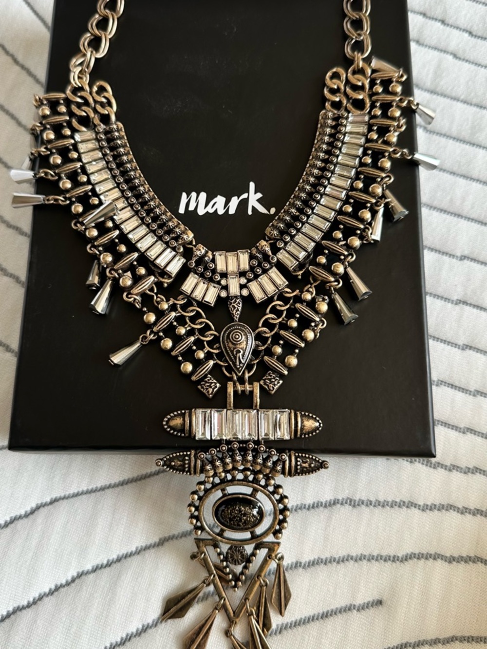 mark. Gunmetal Multi-Row Tribal Pendant Necklace